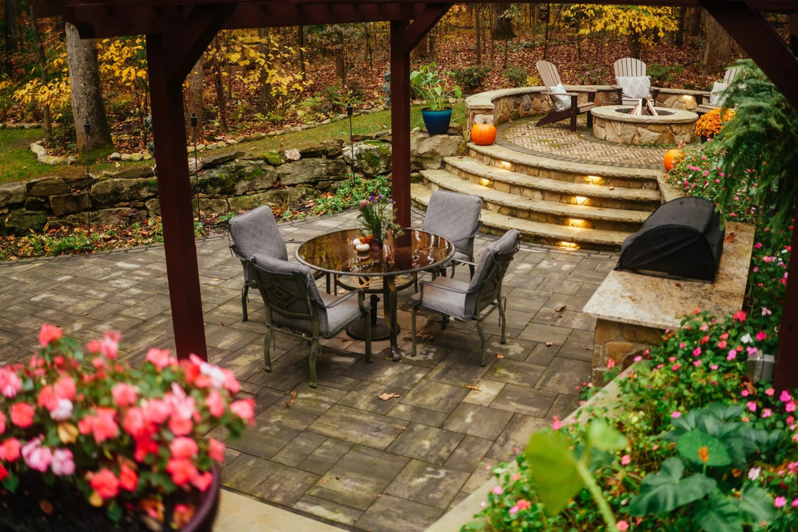 Outdoor Kitchen with Custom Designed Patio in Milford, MA